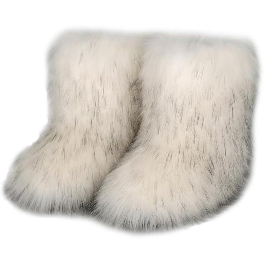 Womens Winter Snow Boots Knee High Faux Fur Lined Flat White Warm Shoes